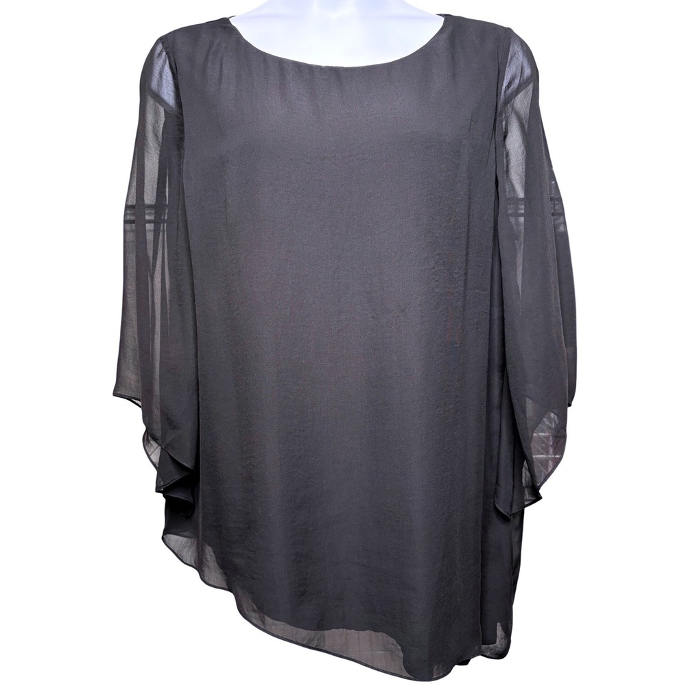 CHICO'S Black Layered Flutter Sleeve Tunic Blouse Sz 3/XL Elegant Cocktail Airy